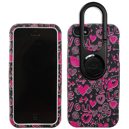 XP Case - Apple iPhone 5 / 5s / old SE Pink Hearts on Black Rubber Finish with White Border